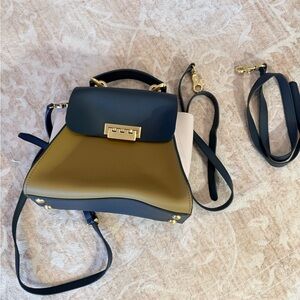 Zac Posen Eartha Top Handle Trapeze Tricolor Blue, olive, and white bag
